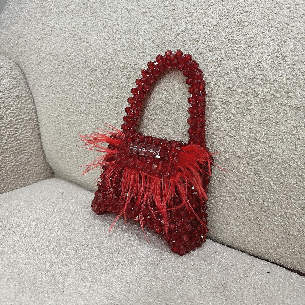 Lily Party Bag | Túi Mini Màu Đỏ Lông Vũ Dự Tiệc Sang Chảnh