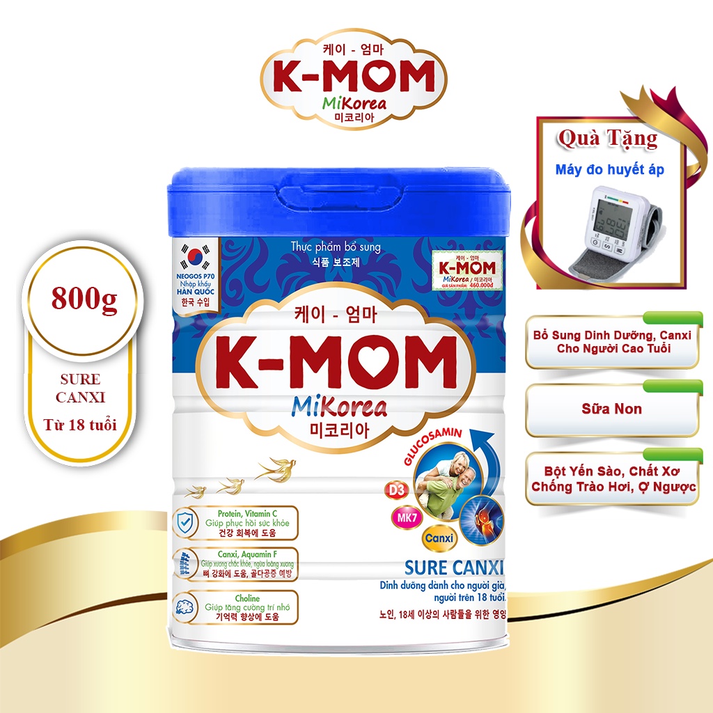 Sữa Hỗ Trợ Người Già Cần Bồi Bổ Sức Khoẻ, Người Dạ Dày, Người Cần Hồi Phục Sau Phẫu Thuật K-MOM Sure Canxi 800g