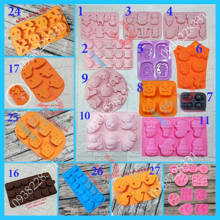 HCM - Khuôn silicon hoạt hình Haloween đổ rau câu pudding, làm socola viên, nướng bánh bông lan BSI