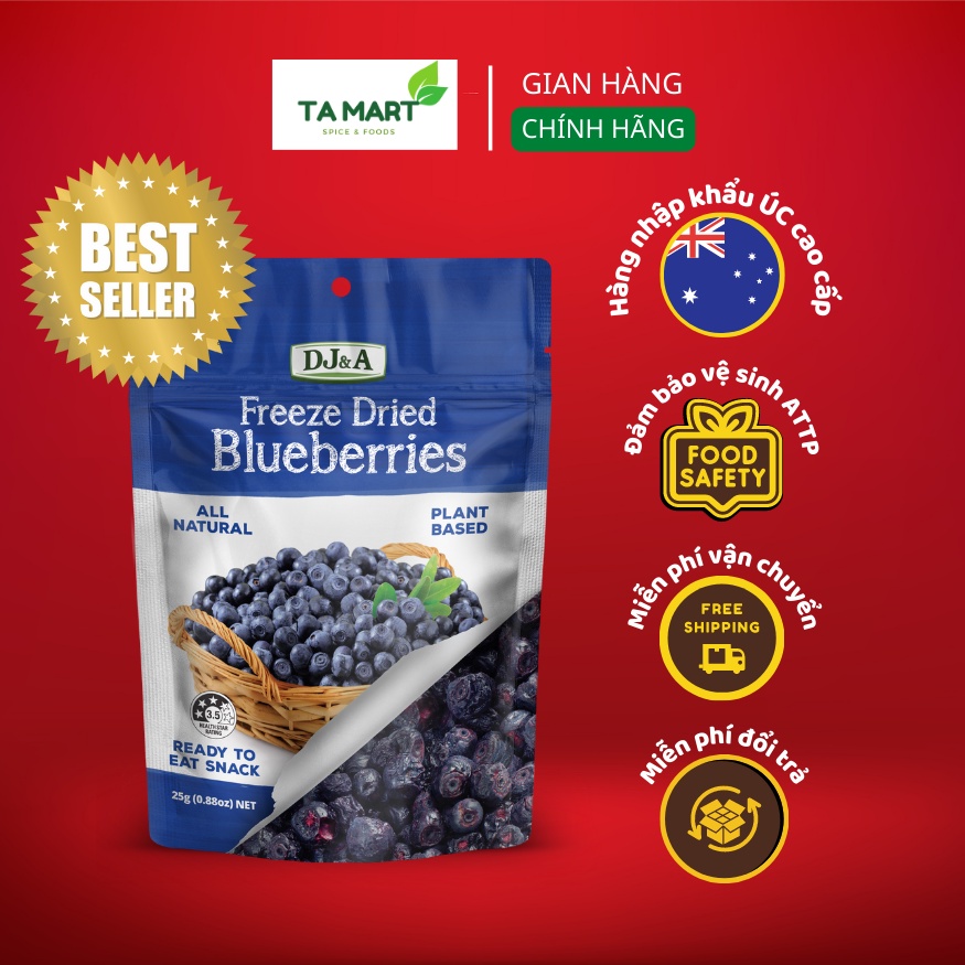 Việt quất sấy giòn DJ&A 25g - Tốt cho sức khoẻ - ăn giảm cân KETO - ăn chay - Crispy Whole Blueberries