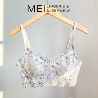 Áo bra quần lót dây ren thêu hoa màu tím nhẹ có gọng nâng ngực không đệm mút lót lưới mềm mịn mát mẻ Melingerie