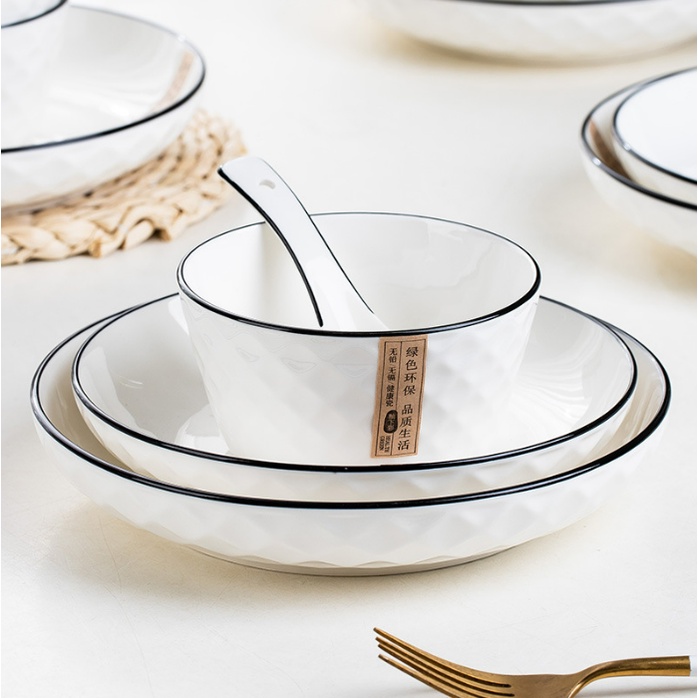 Bộ Bát Đĩa Gốm Trắng 18 Món - Bộ Chén Dĩa Đẹp Dành Cho 4 Người - Làm Quà Tặng Tân Gia