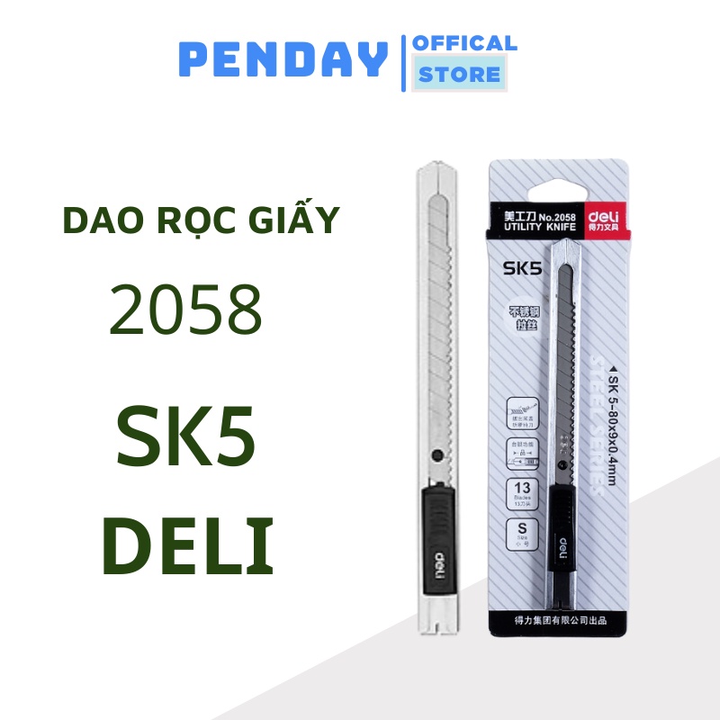 Dao rọc giấy mini 2058 deli 80mm - chất liệu lưỡi bằng hợp kim - Dao rọc giấy deli - PENDAY STORE