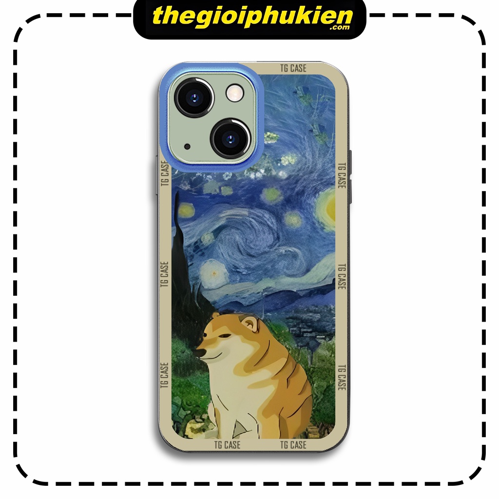 Ốp lưng iphone cạnh vuông bảo vệ camera Cheems Van Gogh dành cho ip 6 đến 14promax - ng863