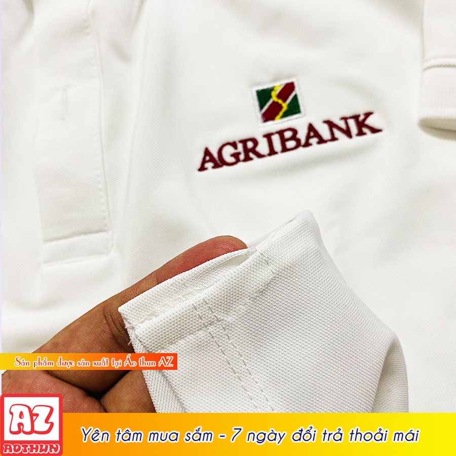 Áo thun polo nam nữ màu trắng thêu logo đồng phục ngân hàng Agribank AT37