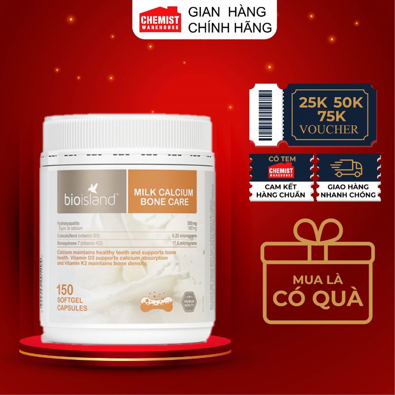 Viên uống bổ sung canxi sữa Bioisland Milk Calcium bone care 150 viên