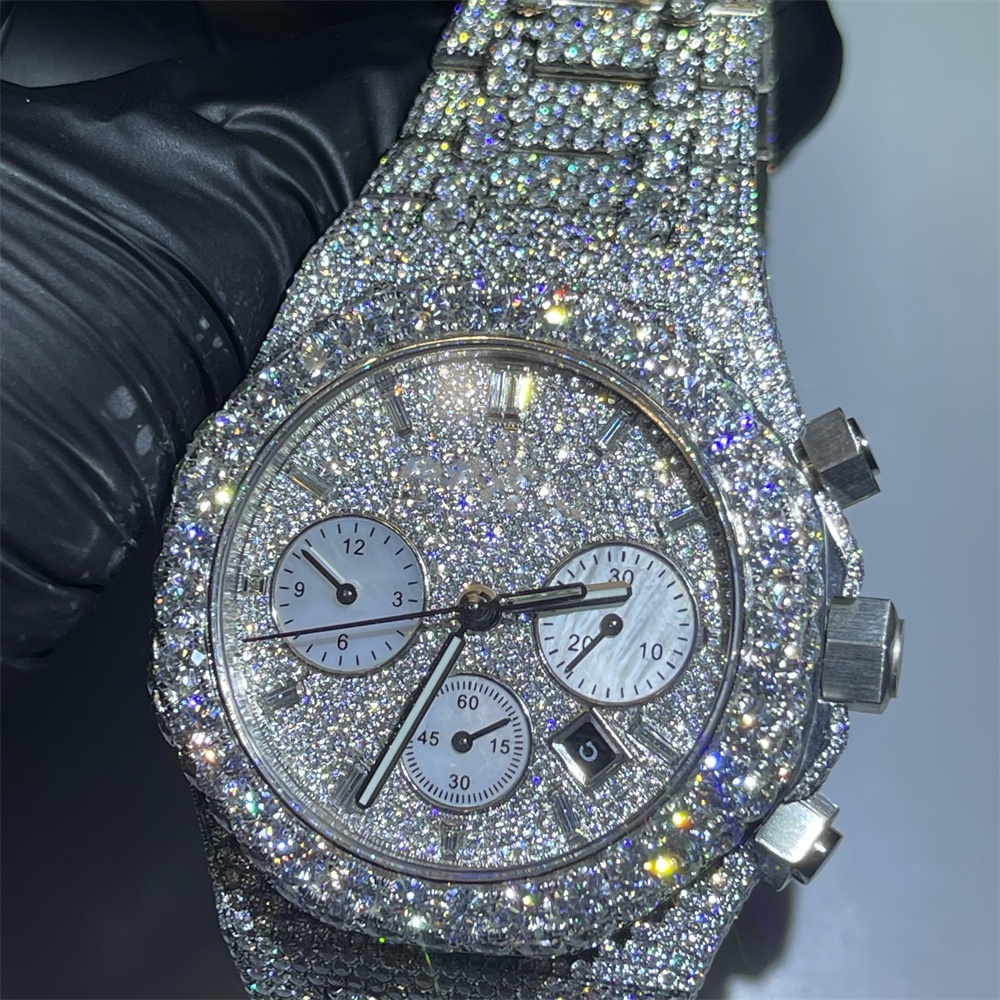moissanite watch diamond Luxury Bling Hip-hop Full Iced out Moissanite Stainless Steel Multi-function Mechanical Watch