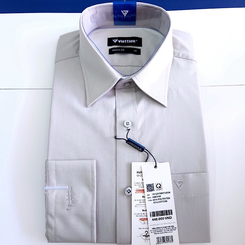 Áo sơ mi việt tiến màu xám trơn Grey dài tay vải cotton