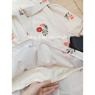 Đầm xòe be cổ V dây đai 2 lớp LS_DN687