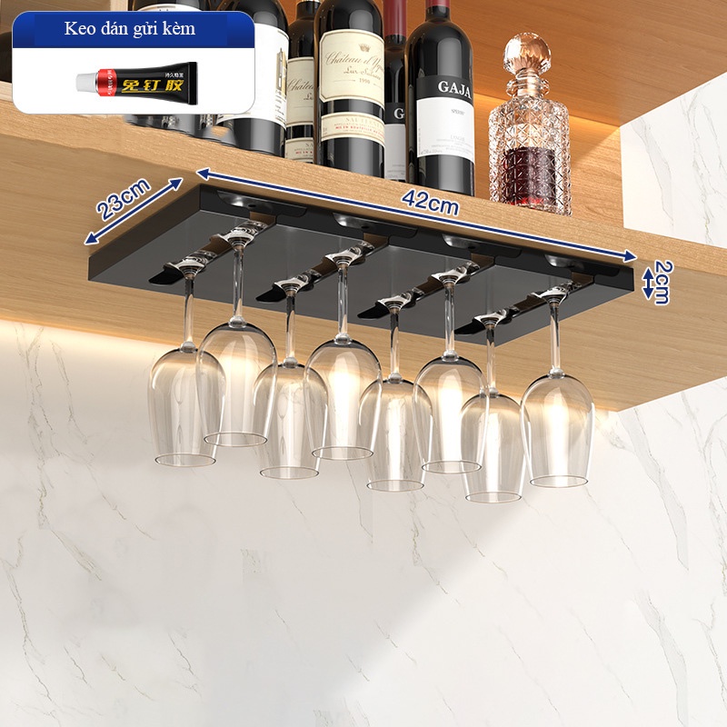 Kệ treo ly 8 ly gắn tường bằng kim loại - Giá treo ly vang, Kệ treo ly rươu gắn tủ vang đẹp màu đen