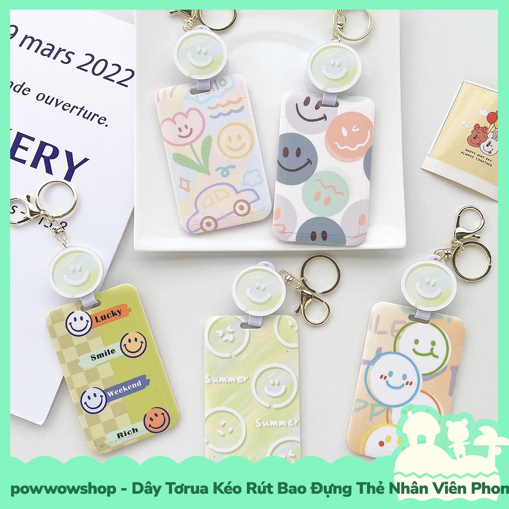 [Sẵn VN - Hỏa Tốc] Tơrua Dây Kéo Rút Bao Đựng Thẻ Nhân Viên Nhựa PC Phong Cách Smile Face