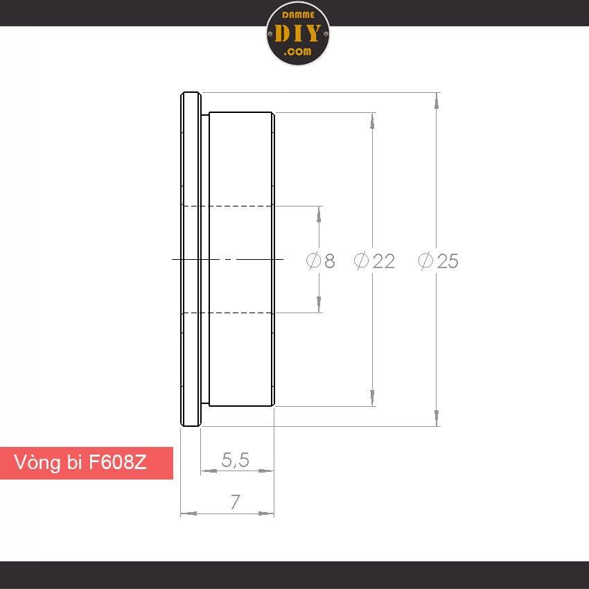 Vòng bi F608Z, Bạc đạn F608Z  kích thước 8x22x7mm có vai, mới độ chính xác cao