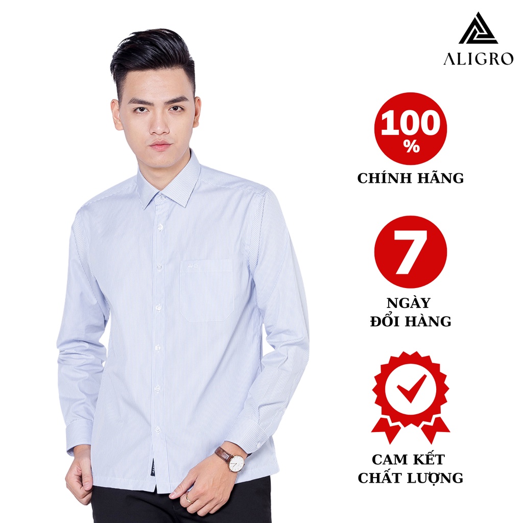 Áo sơ mi nam dài tay ALIGRO 100% chất cotton kẻ xanh da trời cổ bẻ dáng ôm body ALG1003
