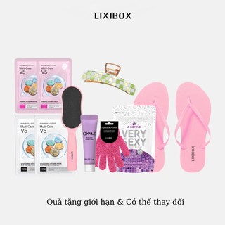 Combo kem dưỡng, mặt nạ, dép, muối tắm, bao tay lixibox, kẹp