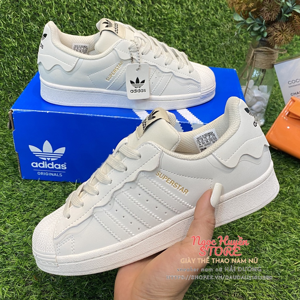 Giày sneraker adidas superstar trắng kem, Giày adidas sò trắng kem, Adidas trắng kem size 36-43