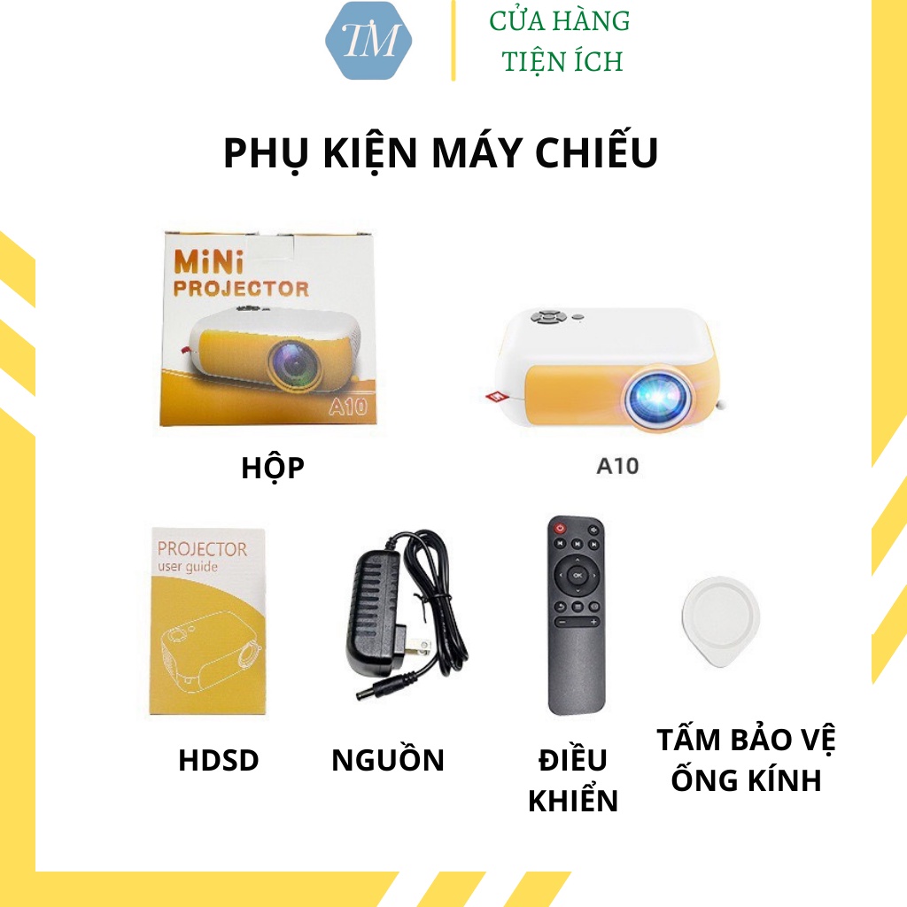 Máy chiếu mini  A10, máy chiếu FullHD kết nối không dây qua Wifi - Tặng màn hinh chiếu 100 inch - SET2176