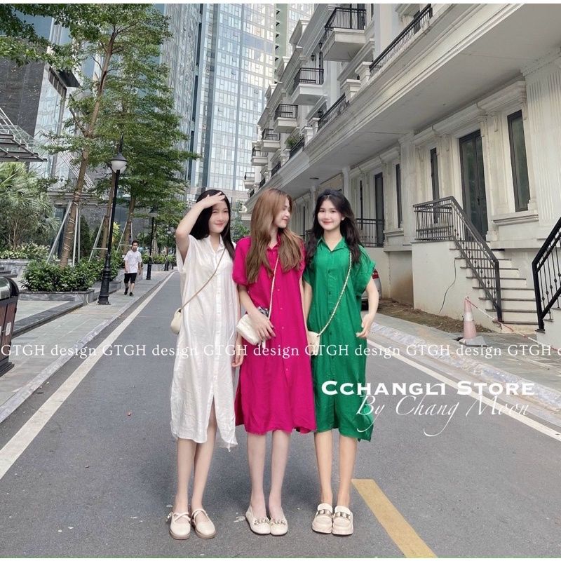ĐẦM SƠ MI TRƠN CÓ TÚI 2 BÊN ĐỦ MÀU PHOM DÀI QUA GỐI BIGSIZE 60-90KG