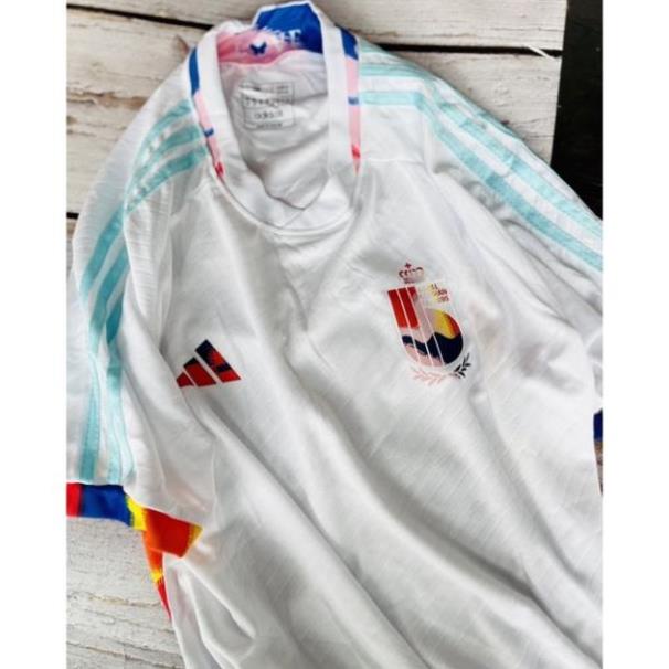 Bộ quần áo thể thao bóng đá nam nữ đội tuyển bỉ sân khách áo trắng quần trắng 2022 2023