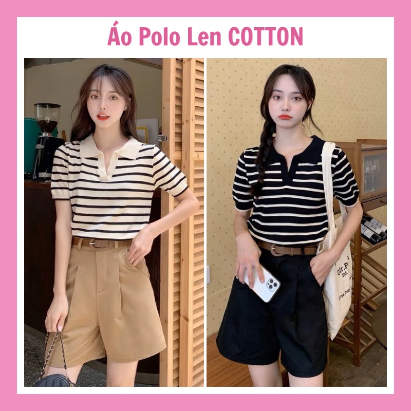 Áo len Polo croptop nữ cổ bẻ V dáng suông tay ngắn phong cách hàn quốc hàng dệt kim montergy Quảng Châu AL13
