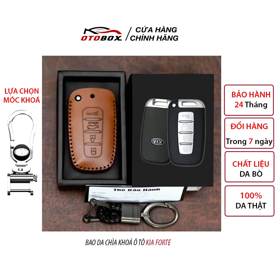 Bao da chìa khóa ô tô xe hơi Kia forte, cerato 2009-2013 chìa thông minh 4 nút da thật chống xướt chính hãng