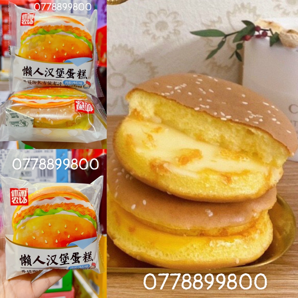 Bánh bông lan Hambuger chà bông cá hồi sốt bơ 1 cái