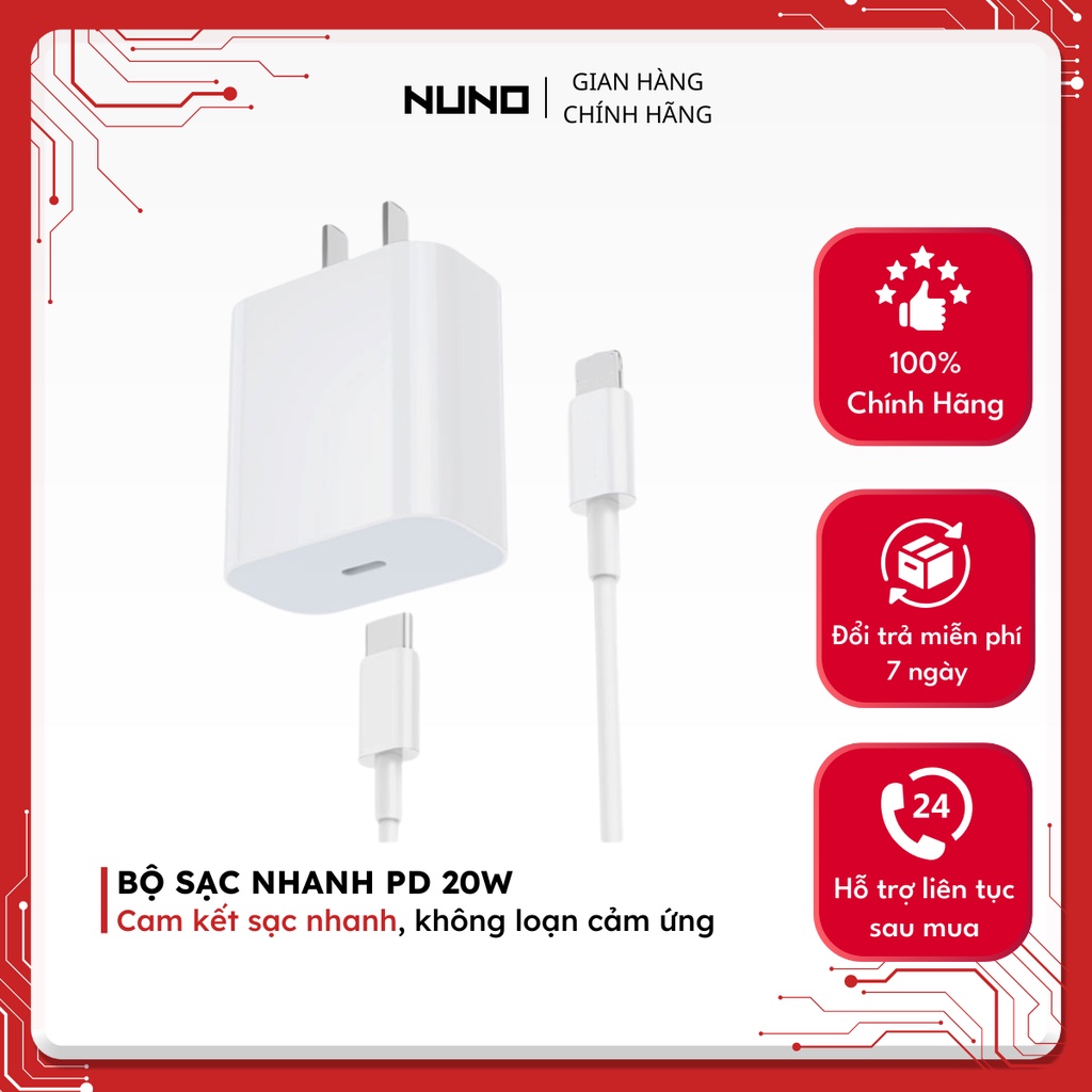 Bộ Củ Cáp Sạc Nhanh 20W Chính Hãng NUNO, Cam Kết Tốc Độ Sạc, Bảo Hành 12 Tháng, 1 Đổi 1