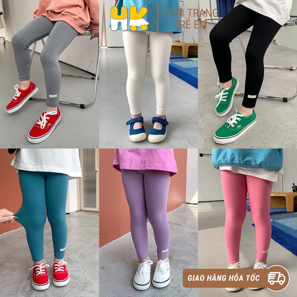 Quần legging cho bé gái HK KIDS, quần thun dài AMBB chất cotton mềm mại co giãn 4 chiều size 2-12 tuổi (T013)