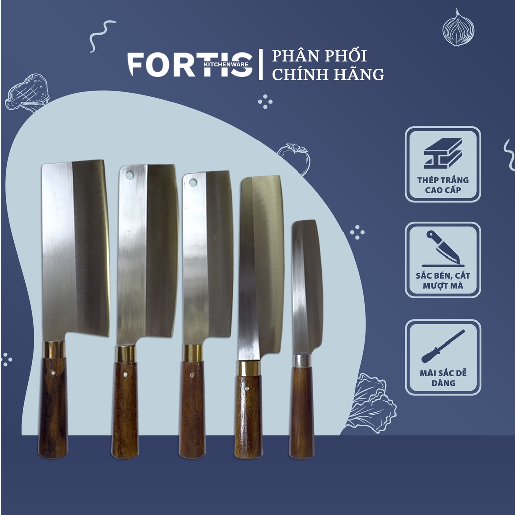 Bộ dao nhà bếp 5 món kiểu dáng truyền thống bằng thép trắng không gỉ, cứng cáp, chuôi gỗ chắc chắn (BDB05)