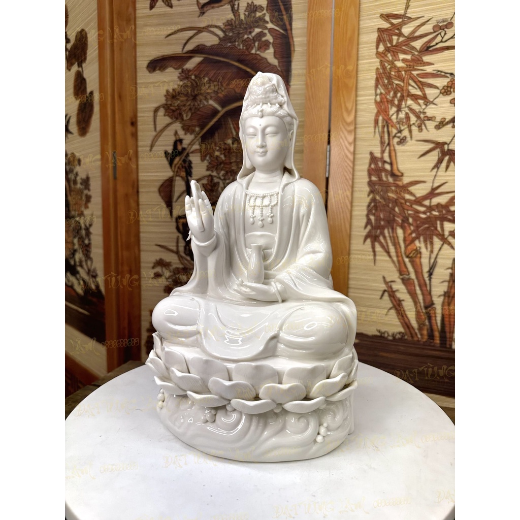 Tượng QUAN ÂM BỒ TÁT gốm Đức Hóa cao cấp màu trắng cao 30 cm