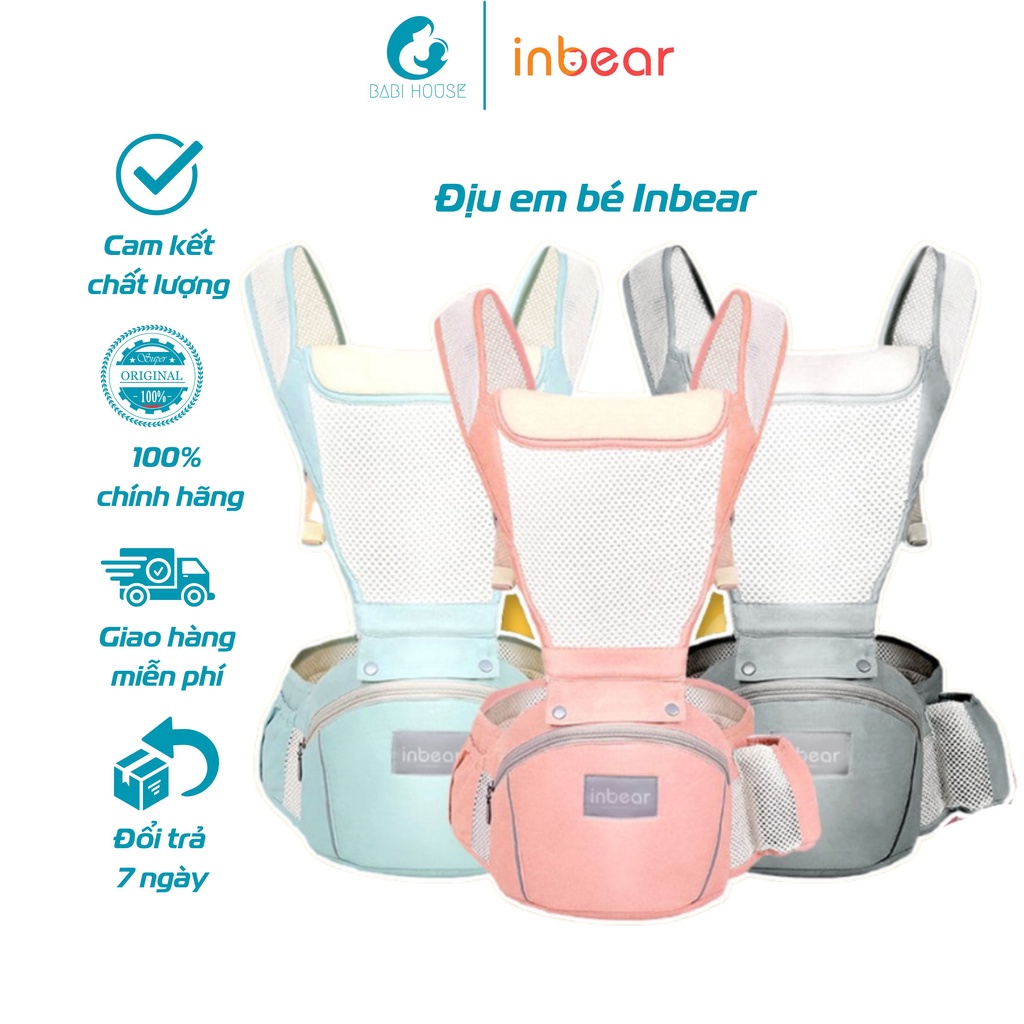 Địu em bé, địu vải cho trẻ lọt lòng Inbear IBC-4100, 6 thế chắc chắn, thoáng mát: 3 sắc màu
