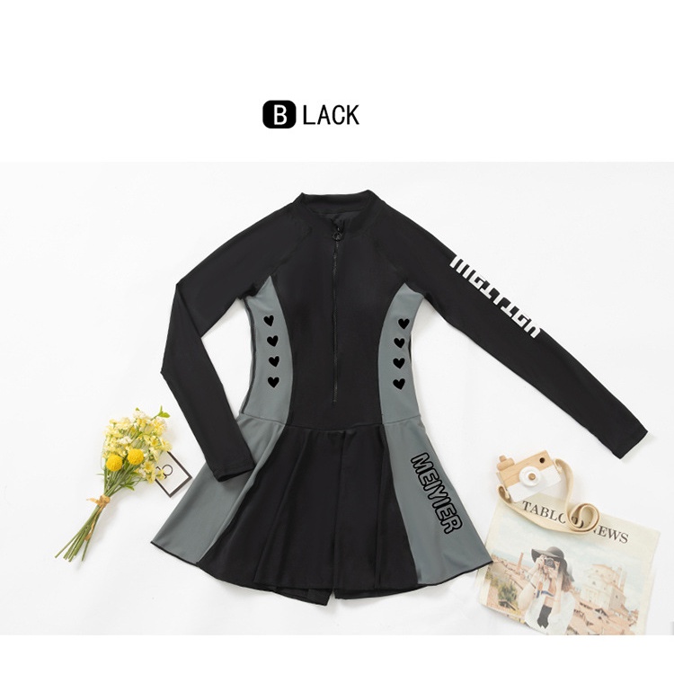 Bikini 1 mảnh liền thân dạng váy đi biển  dài tay chống nắng LUHAZO phong cách thể thao du lịch trẻ trung 6241 B21.1