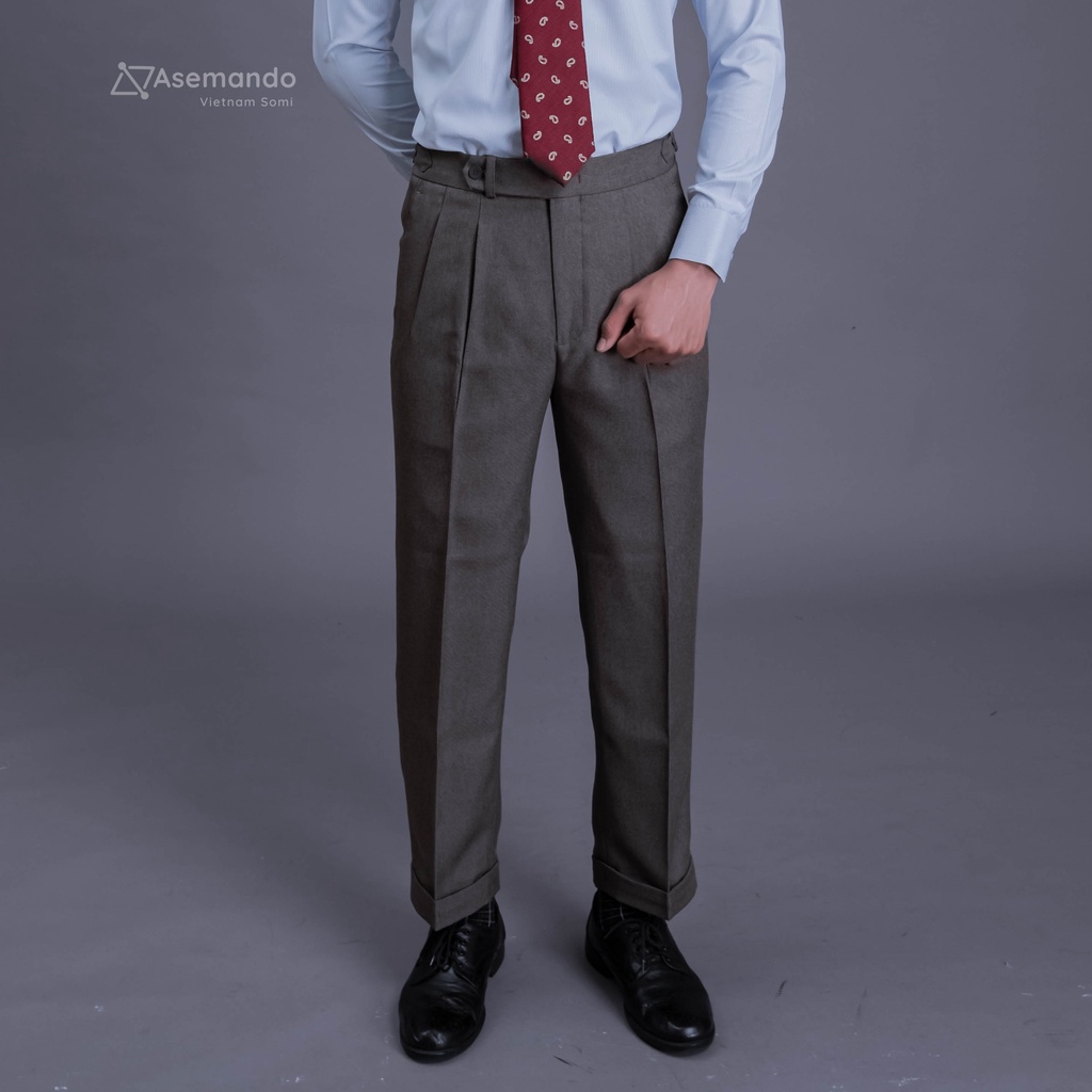 Quần sidetab nam Asemando xanh xám cạp trung quần âu nam Sartorial