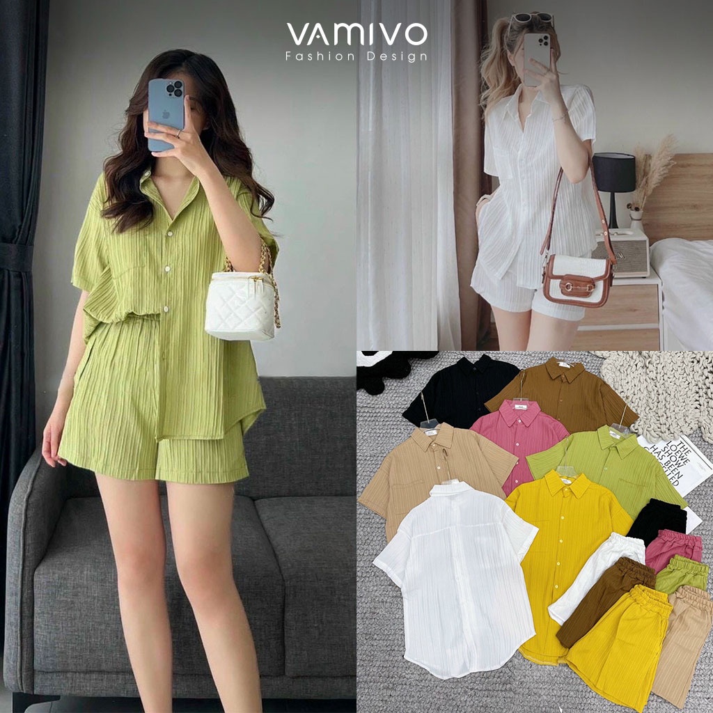 Bộ đũi nữ, set bộ đồ áo sơ mi đũi, quần có túi, áo sau lưng có khuy dáng thụng siêu cá tính 40-58kg