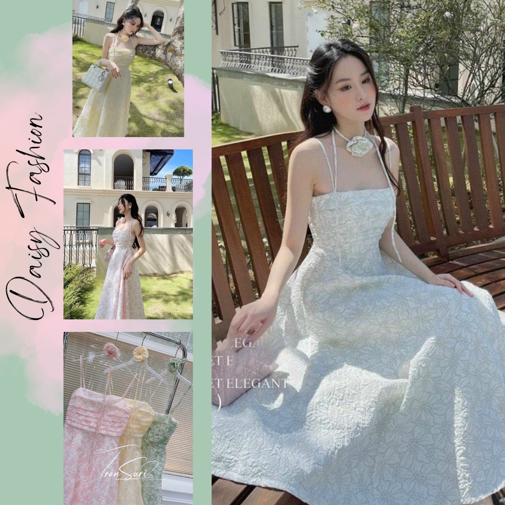 Đầm midi xòe,váy công chúa vải gấm tafta dáng dài 2 dây nơ cổ có mút ngực | Đầm tiểu thư nàng thơ đi tiệc chụp hình đơn