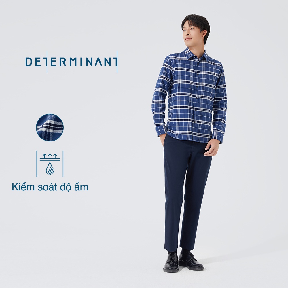 Áo sơ mi nam DETERMINANT tay dài - 100% cotton - màu caro xanh dương - CS08