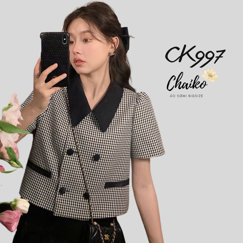 Áo Sơ Mi Bigsize Thiết Kế Nữ Hoạ Tiết Ziczac Vải Lụa Mềm Mượt Cổ Phối Đen Trắng Xinh Xắn