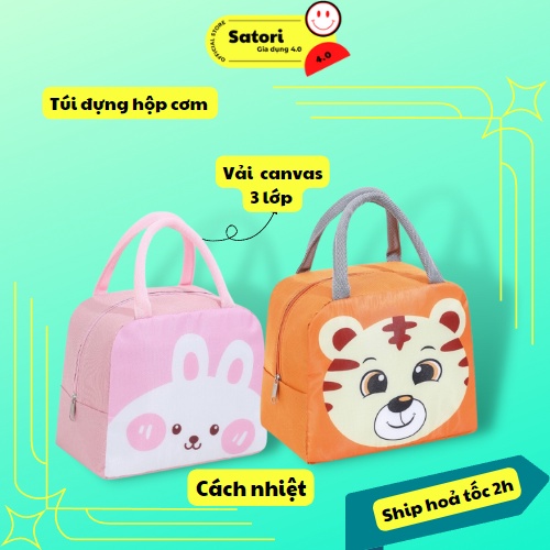 Túi đựng hộp cơm giữ nhiệt phong cách nhật bản đa năng hình thú 3 lớp có khoá kéo tiện lợi