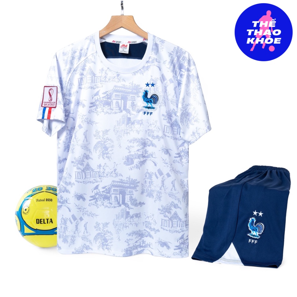 Quần Áo Bóng Đá, Đồ Đá Banh Đội Tuyển Pháp Mbappe Trắng 2023 - Thun Lạnh Cao Cấp, Không Nhăn, Không Xù Lông