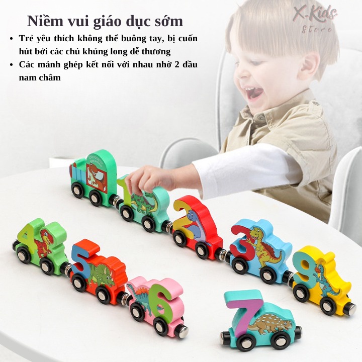 ✨Bộ Đoàn Tàu Nam Châm Hình Khủng Long Kèm Tiếng Anh Và Con Số, Đồ Chơi Giáo Dục Sớm Cho Bé X-Kid Store
