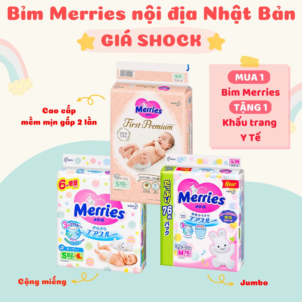 BỈM MERRIES Dán Quần NỘI ĐIẠ S86 M64 L54 NB90 M58 L44 XL38 XXL26 cộng