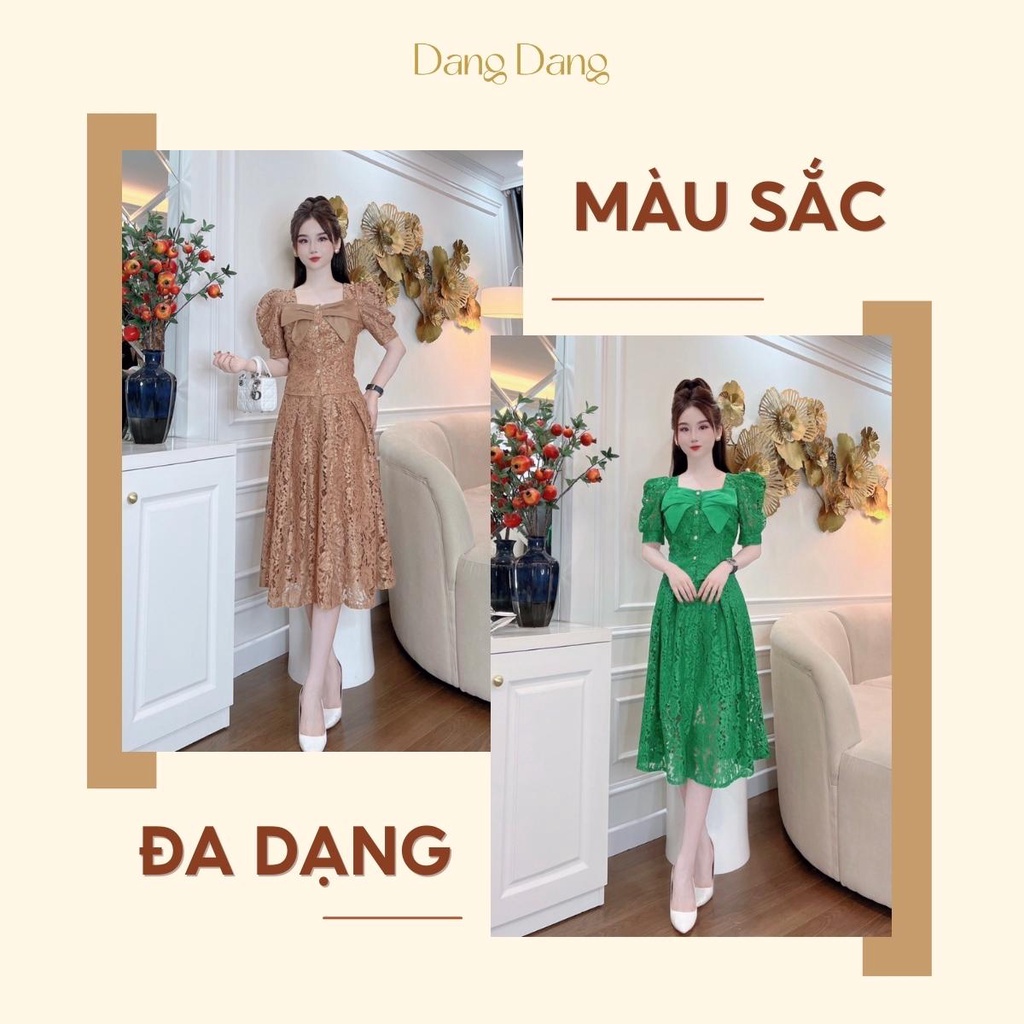Bộ đồ ren DANG DANG áo cộc tay nơ + chân váy xếp ly cao cấp