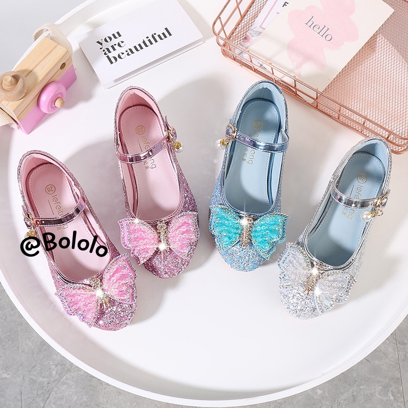 Bololo Giày Cao Gót Đế Mềm Đính Pha Lê Hình Bướm Cho Bé Gái