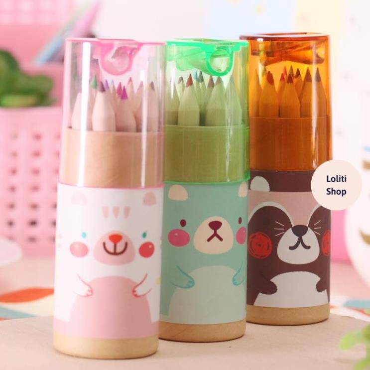 Ống bút chì màu 12 cây cao cấp nắp có gọt chuyên nghiệp LOLITI MAU560
