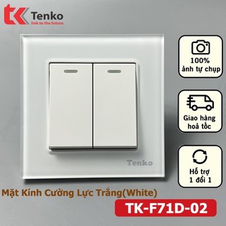 Công Tắc Đôi Mặt Kính Cường Lực Chống Giật Chống Va Đập, Chống Xước - Công Tắc Điện Vuông Âm Tường TK-F71D-02 Trắng