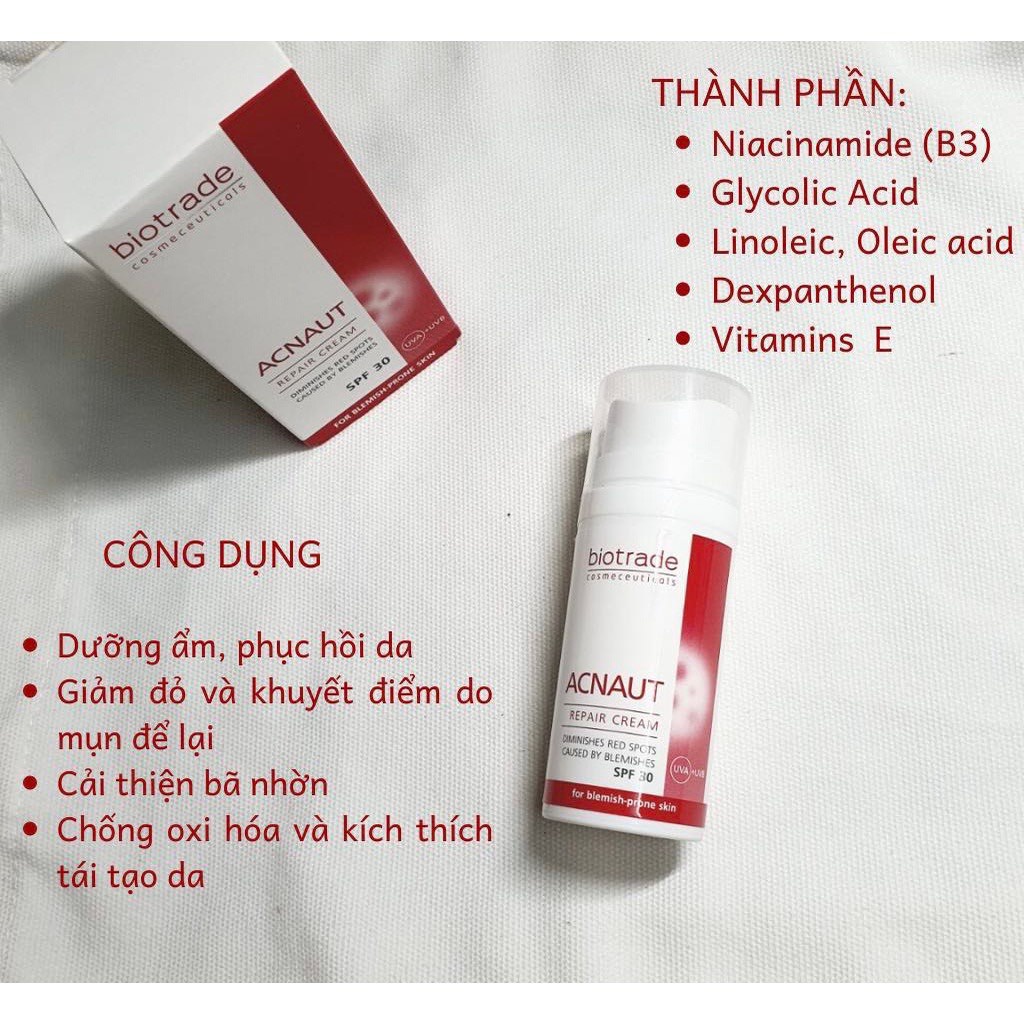 Kem dưỡng Biotrade Acnaut Repair Cream - chống nắng tái tạo sau mụn 30ml