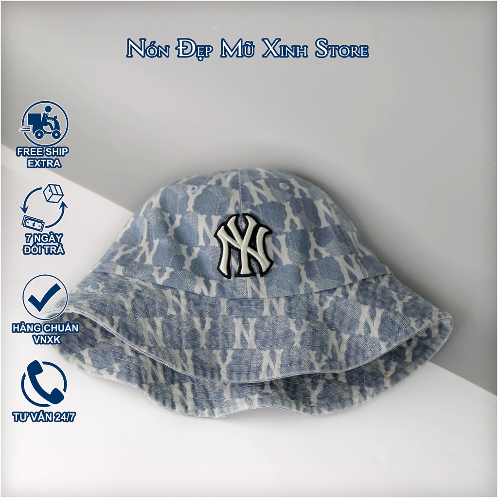 NÓN LƯỠI TRAI & Bucket MLB JEAN WAX KOREA , chất vải jean xanh phối monogram trắng, thời trang chính hãng cao cấp