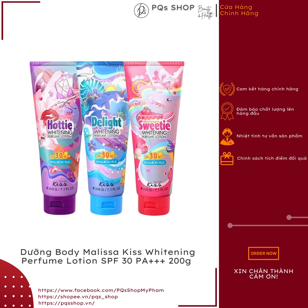 Dưỡng Body Malissa Kiss Whitening Perfume Lotion SPF 30 PA+++ 200g