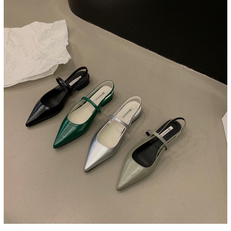 Giày Xăng Đan Gót Thấp Mũi Nhọn Phối Dây Sau Lưng Thời Trang Trẻ Trung