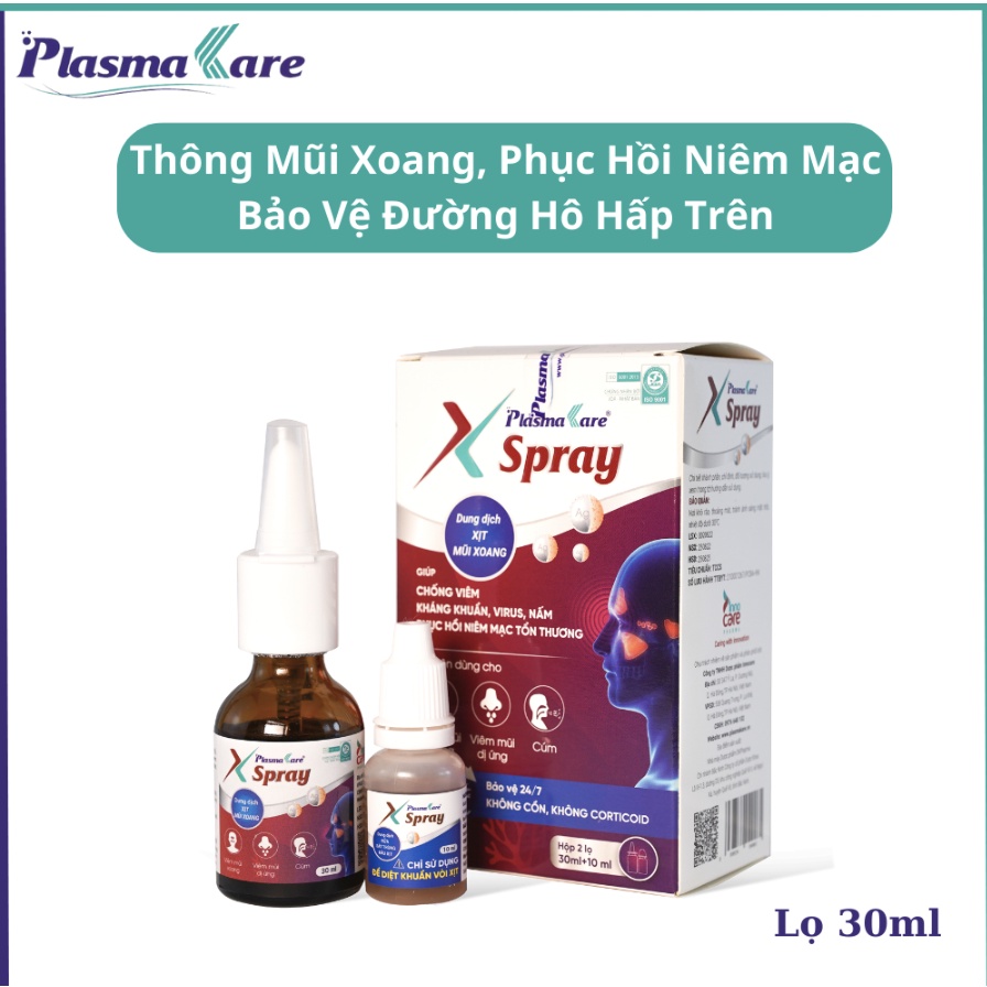 Xịt mũi xoang nano bạc PlasmaKare X Spray 30ml hỗ trợ điều trị VlÊM mũi dị ứng, VlÊM xoang cấp và mạn tính