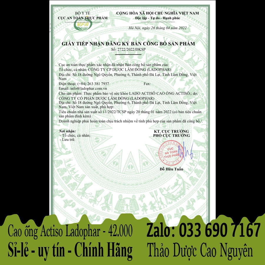 Cao ống Atiso Ladophar giao hàng nhanh chóng, Uy tín